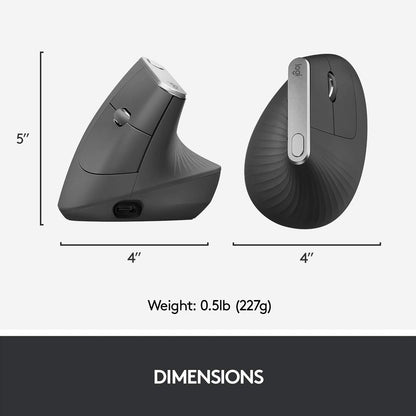 Logitech MX Vertical Wireless Mouse Ergonomic Design Reduces Muscle Strain, Move Content Between 3 Windows and Apple Computers, Rechargeable