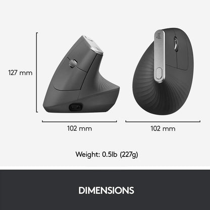 Logitech MX Vertical Wireless Mouse Ergonomic Design Reduces Muscle Strain, Move Content Between 3 Windows and Apple Computers, Rechargeable