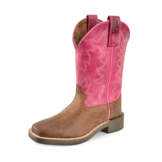 Kids' Western Molly Boots: Durable Square Toe, Padded Comfort, Distressed Brown/Pink