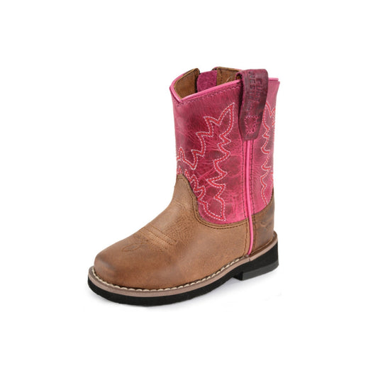 Toddler Molly Western Cowboy Boots Distressed Brown Pink Square Toe Zip